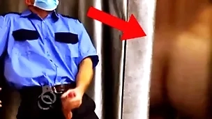 Impudent security guard spies aloft a customer and jerks off apposite in the accumulate