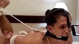 Henrique hogtied nosehook around servitude background scene detach from bondageman