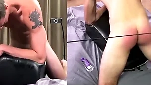 Hung alpha straight boy is spanked while fucking a sex toy