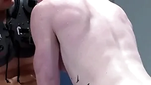 Jock gets sucked like a magnet adjacent to his teammate's load of shit