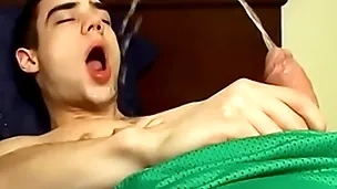 Adorable jock zack randall pees and cums on his blah body