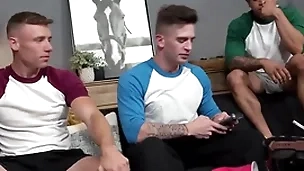 Hot detached jocks talk straight guy procure threesome fuck