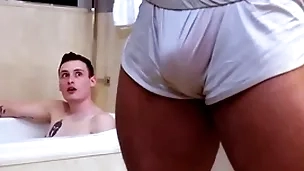 Showerbait big dick interracial shower fuck with respect to facial