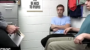 Young perps - muscular functionary submits two suspected perps to a strip exam and abysm cavity exam