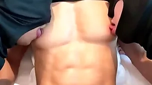 Amazing fit six pack added to big pecs asian guy nipple awkward added to sucked