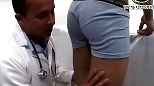 Latino boy jesus gives a urine sample and has his teenage cock paced by the doctor during his physical exam