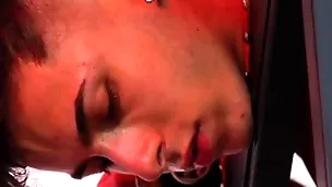 Sucking, spanking and jerking not present a little lucky whore by a tattoed fucker