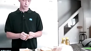 - fit guy finds out his little stepbro is measuring his dick and helps him get hard