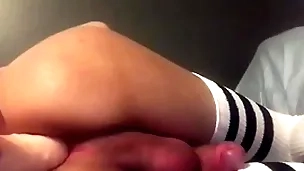 Sissy femboy slattern plays with dildo