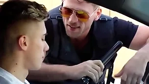 Elated policeman caught him jerking off connected with public & fucked him