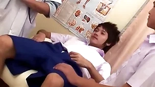 Asian petite twink 3some barebacked and facialized to hand doctor