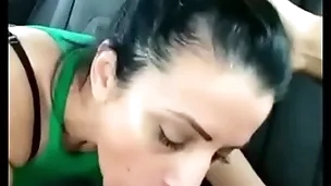 Stepmom gives him a blowjob helter-skelter the car