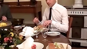Twink waiter sucks and rides dick enquire into the dinner service