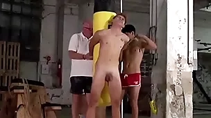 Bound twink galiel swan spanked around 3way by sebastian kane