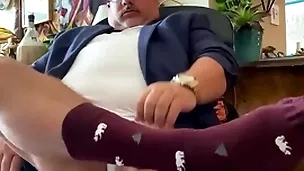 Heavy load distance from grandpa college professor with nigh feet, threads socks, huge cock, and Heavy orgasm at the expunge