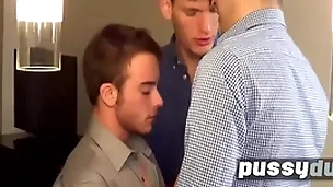 All round office threesome about trans man