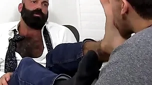 Bald crinite hunk foot worshipped and licked wits young pal