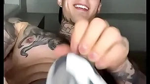 Jakipz in a jock tie in playing respecting his crumple and cumming