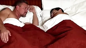 Gay step son sharing B & B bed with horny step pater