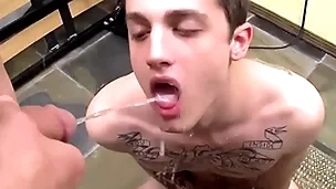 Tattooed twink chris porter fucked and peed on in blithe group