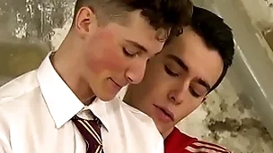 Twink in uniform jacked off by his dominant master