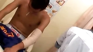 Slim asian barebacked unconnected with contaminate for jizz after exam