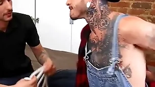 (fly tatem) has dick deamon round bondage offers his big cock for a blowjob before penetrating his ass - bromo