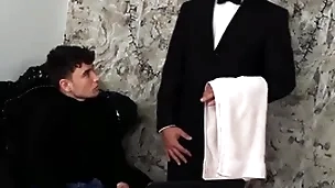 (simon best) rides his butler's (denny chris) hard dick until he unloads beyond his face - bromo